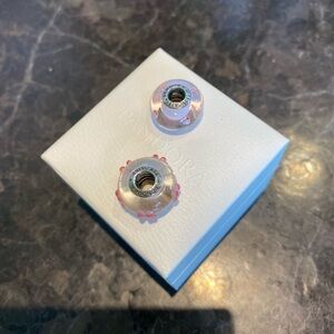 TWO Pandora Murano glass charm beads hearts, and flowers in pink!